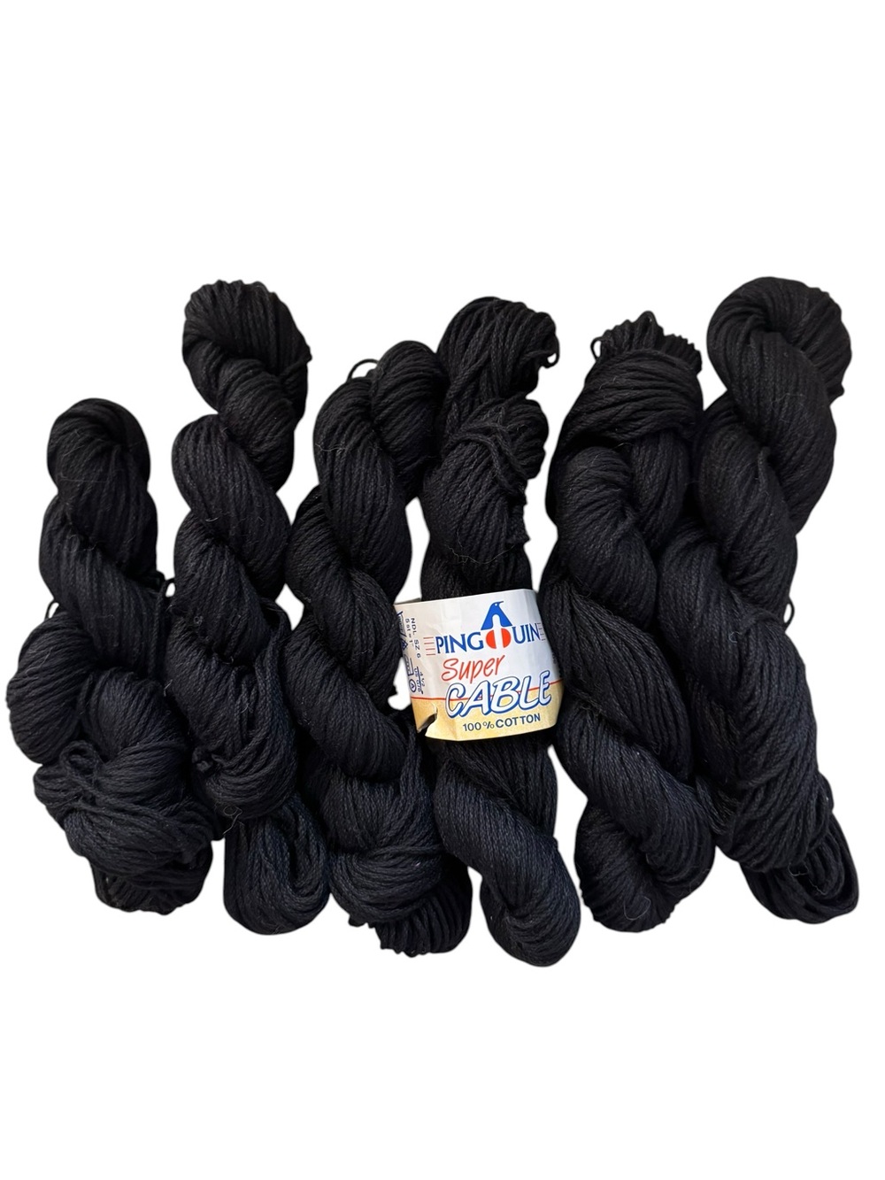 Pingouin Super Cable 100% Cotton 6 Hanks Black Yarn 50g 93yds Total 558yds VTG